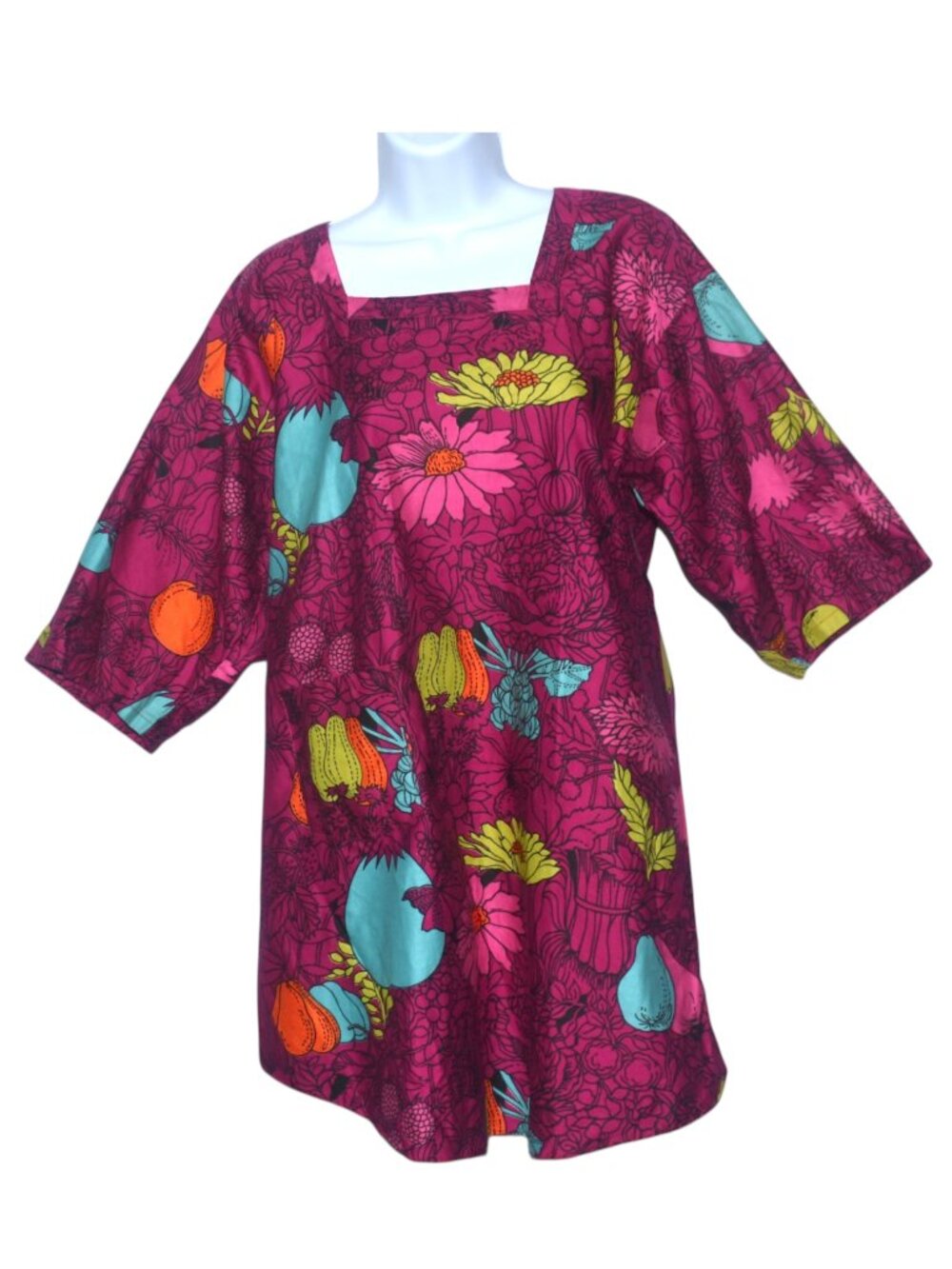 Vintage Design House Japan 60s 70s Psychedelic Floral Fruit Artist Smock Apron M